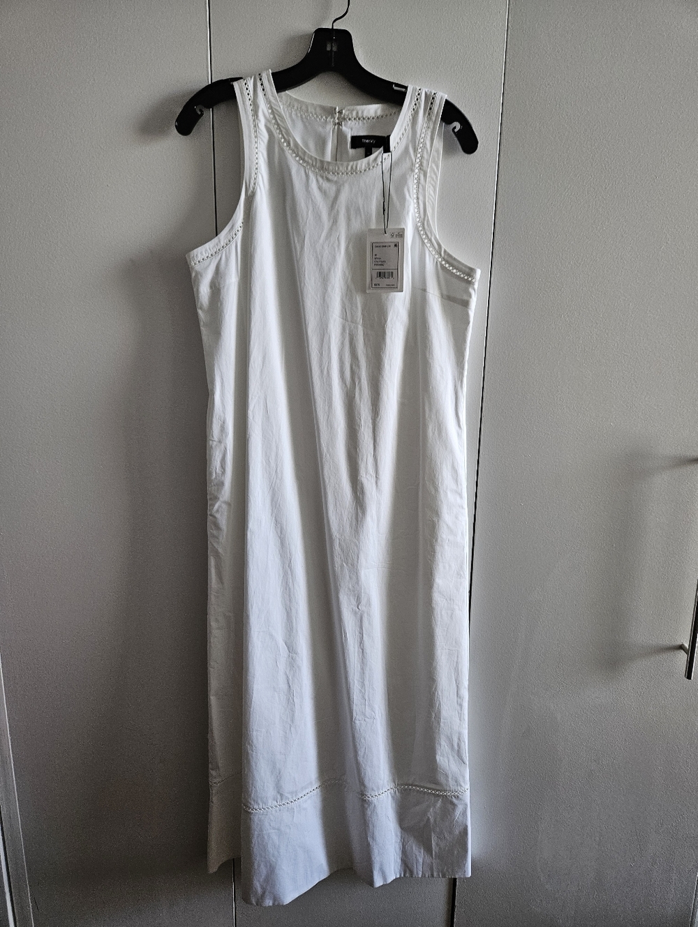 NWT Theory Size M White Sleeveless Maxi Dress with Eyelet Trim Poplin